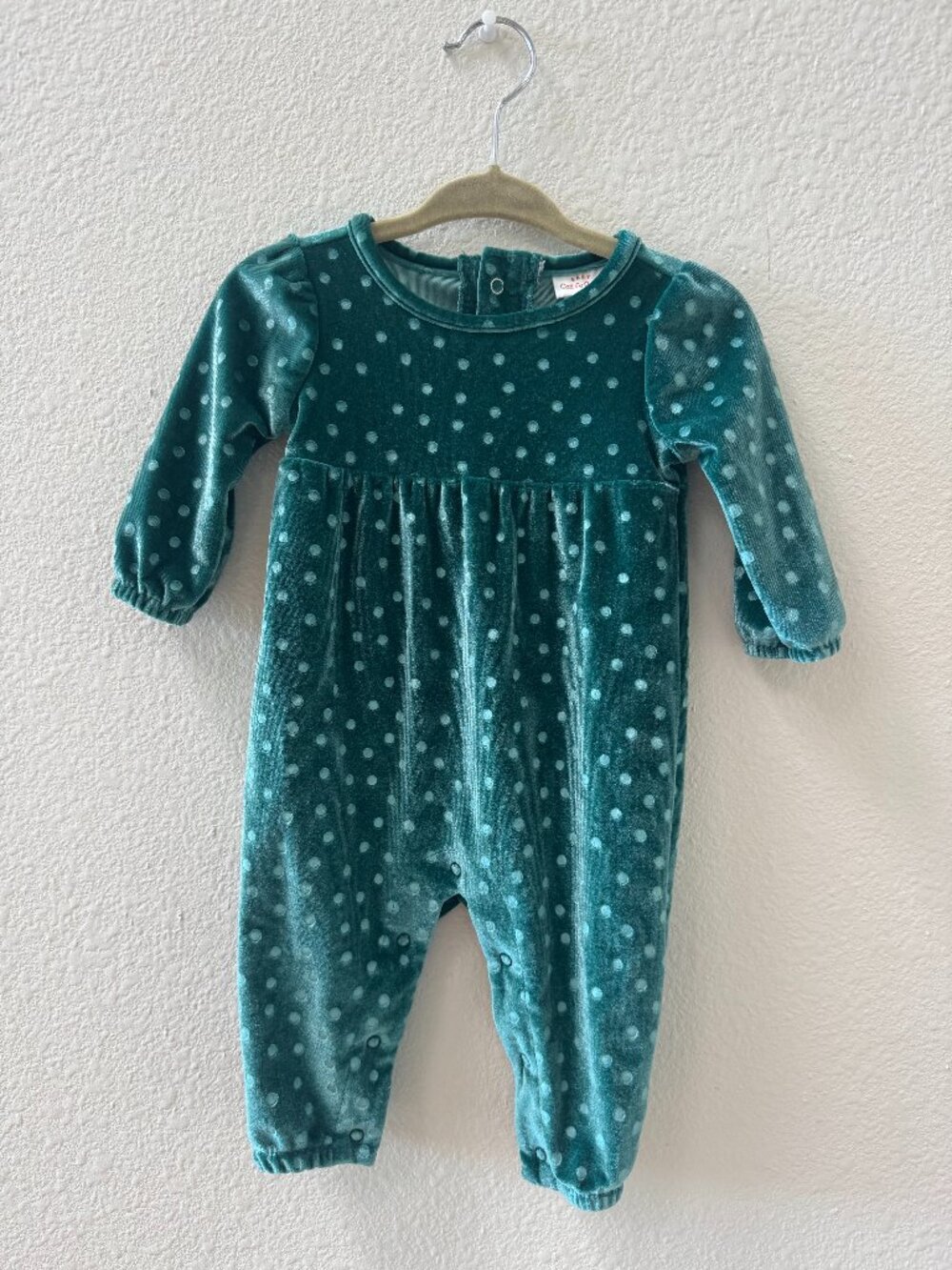 Baby Girl Green Polka Dot Velour Long Sleeve Romper Cat & Jack 0-3M